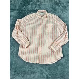 Tommy Bahama Relax Men's Orange White Striped Linen Shirt Size L